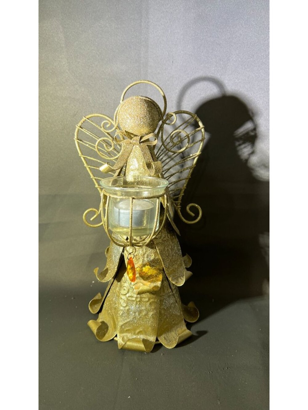 Metallic Gold Angel Votive Candle Holder With Glass Dome